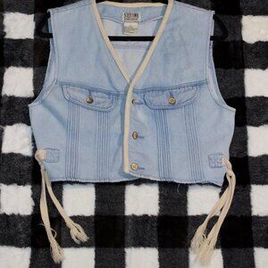 Vintage 90s Stefano International Light Blue Denim Crop Vest Size M